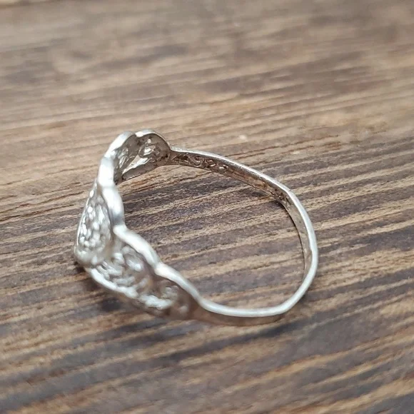 Size 6 R505 sterling silver heart filigree ring 925 stamp‎